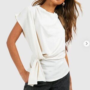 Boohoo  Hammered Knot Front Cowl Neck Blouse NWT Size 16